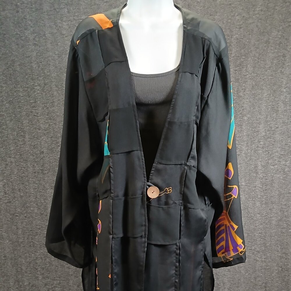 Vintage Fixation Sheer Black Graphic Kimono Jacket